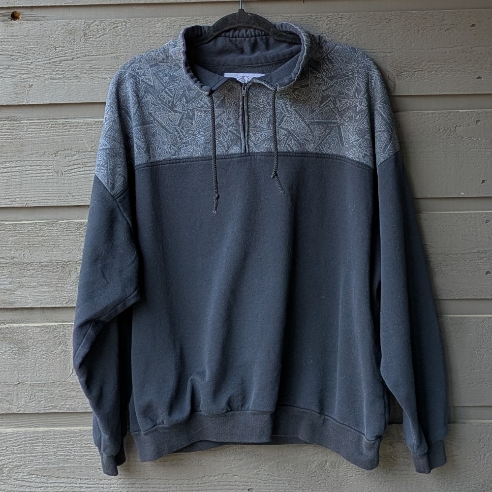 VTG 80s International Baggyz Black Mock Neck Pullover Sweatshirt Quarter Zip